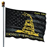 HANAMO Double Sided Dont Tread On Me Flag, Gadsden Flag Black American Flag Yellow Snake Flag Libertarian Flag Dont Step On Me Flag 3ply Polyester Durable Rattlesnake Indoor Outdoor Banner 3 X 5 Ft