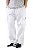 Men's Fleece Cargo Sweatpants Heavyweight M-5XL [DFP-2] (White, X-Large)