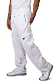 Vibes ProActive Men's White Fleece Cargo Pants Relax Fit Open Bottom Drawstring, Large