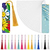 Sublimation Blank Bookmark Heat Transfer Metal Aluminum DIY Bookmark with Hole and Colorful Tassels for Crafts, Birthday Wedding, Tassels Blank Bookmarks, Single-Sided Printing (30 Pieces)