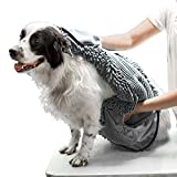 Tuff Pupper Quick Dry Towel for Dogs | Ultra Absorbent Microfiber Shammy | Extra Large 35x15 Size for All Breeds | Comfortable Hand Pockets | Indoor Outdoor Use | Durable Material | Machine Washable