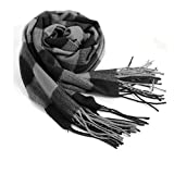 Rdylymx Men's Scarves Hot Sale Scarf Classic Arrival Winter Plaid Scarf Tassel Edge Soft Warm Scarf(Black Grey)