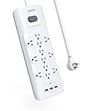 Anker Power Strip Surge Protector, 12 Outlets & 3 USB Ports with Flat Plug, 10ft Extension Cord, PowerIQ for iPhone Xs/XS Max/XR/X, Galaxy, for Home, Office, and More (4000 Joules) (White)