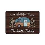 Personalized Camper Doormat Our Happy Place Custom Camping, Rv Door Mat with Family Name 24" X 16" Indoor Outdoor Funny Entrance Camp Welcome Door Mat Area Rug Decor