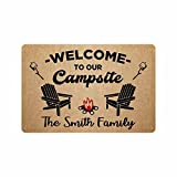 FunStudio Personalized Camper Doormat 24" X 16" Indoor Outdoor with Welcome to Our Campsite Entrance Door Mat Rug Custom Camping Decor for RV