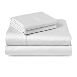 Pizuna 400 Thread Count Cotton Sheets Set, 100% Long Staple Cotton White Full Size Sheets Set, Soft Cotton Sateen Bed Sheets, Deep Pocket fit Upto 15” (White Full 100% Cotton Sheet Sets)
