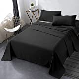 Secura Everyday Luxury Queen Bed Sheet Set 4 Piece - Soft Microfiber 1800 Thread Count 16" Deep Pocket Sheet Sets - Hypoallergenic, Wrinkle & Fade Resistant (Black)