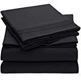 Mellanni Queen Sheet Set - Hotel Luxury 1800 Bedding Sheets & Pillowcases - Extra Soft Cooling Bed Sheets - Deep Pocket up to 16" - Easy Care - Wrinkle, Fade, Stain Resistant - 4 Piece (Queen, Black)
