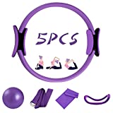 5 Pcs Pilates Ring Set 14" Yoga Fitness Magic Circle Pilates Equipment for Home Workouts Include Ball,Stretching Strap,Extension Strap and Training Ring for Fitness kit