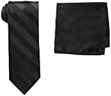 Stacy Adams Men's Solid Woven Formal Stripe Tie Set, Black, One Size