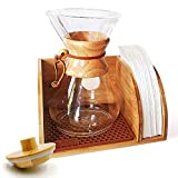 HEXNUB – Organizer Stand with Lid, Compatible with Chemex Coffee Makers, Fits Collar and Handle Carafes, Bodum and Coffee Gator, Holds Coffee Maker and Filters, Silicone Dripper Mat, Compact (Brown)