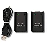 CICMOD Battery Pack for Xbox 360 Remote Controller 2pcs 4800mAh Ni-MH Rechargeable Batteries USB Cable Black