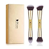 DUcare Makeup Brushes Duo End Foundation Powder Buffer and Contour Synthetic Cosmetic Tools 2Pcs Christmas Gift