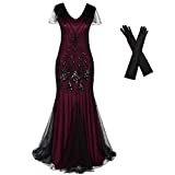 Women Evening Dress 1920s Flapper Cocktail Mermaid Plus Size Formal Gown with Long Gloves Red Black