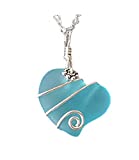 Handmade in Hawaii, wire wrapped"Heart of the sea" turquoise bay blue sea glass necklace,"December Birthstone", (Hawaii Gift Wrapped, Customizable Gift Message)