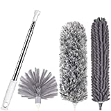 Muoou Microfiber Feather Duster, Cobweb Duster and Ceiling Fan Duster Cleaner Brush Kit with Extension Pole up to 100'' for Cleaning Roof, Ceiling Fan, Blinds, Cobwebs (Gray, 4 Piece)
