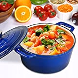 3 QT Cast Iron Dutch Oven Enamel Bread Instant Oven with Cover Nonstick Pot with Lid,Suitable For Camping,Use as Soup Pot,Stew Pot,Bread Pan,3 Quart for 2 or 3 People,Blue