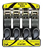 Strapright Ratchet Tie Down Straps - 4 Pack, 19' Extra Long & 1500 Lbs Break Strength | with Ergonomic Handles and Rubber Coated S Hooks | Cambuckle Alternative | Cargo Straps for Moving