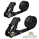 Endless Ratchet Tie Down Straps Heavy Duty Cargo Tie Downs, Durable Nylon Black Strap Down Ratcheting Securing Straps, Track Spring Fittings, Tie-Down Motorcycles, Trailer Loads, Kayak (20ft - 2pack)