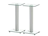 Monoprice Glass Speaker Stand - 23 Inch (Pair) with Cable Management, Supports up to 22 Pounds (10kg), Sturdy and Durable, Silver (139497)