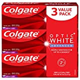 Colgate Optic White Advanced Teeth Whitening Toothpaste with Fluoride, 2% Hydrogen Peroxide, Vibrant Clean - 3.2 Ounce (3 Pack)