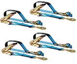 Mytee Products (4 Pack 2" x 8' Tie Down Ratchet Axle Straps with Snap Hooks with D-Ring and Protective Sleeve, 10,000LBS Capacity - Race Car Trailer Car Hauler Towing