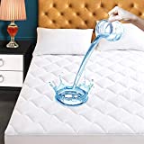 Cal King Size Quilted Fitted Mattress Pad, Waterproof Breathable Cooling Mattress Protector, Stretches up to 21 Inches Deep Pocket Hollow Alternative Filling Noiseless Mattress Cover