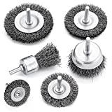 TILAX Drill Wire Brush End Brush Set 6 Piece, Wire Brushes for Cleaning 1/4 Inch Arbor 0.012 inch Coarse Carbon Steel Crimping Wire Wheel, Paint-Surface and Small Spaces Can be Treated.