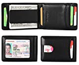 Mens Wallet Slim Genuine Leather Front Pocket Wallet for Men Billfold with ID Window Magnetic Money Clip Quick Access Slot and RFID Blocking - Black