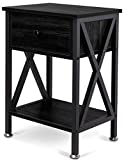 GOOD & GRACIOUS Multi-Function Nightstands, Small Narrow End Table with Drawer, X-Shape Frame Side Table with Shelf for Living Room, Bedroom, Bed Side, Metal Black