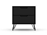 Manhattan Comfort Rockefeller Mid-Century Modern 2 Drawer Bedroom Nightstand, 20.08", Black