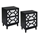 COZAYH Modern Contemporary Nightstand, 2-Drawer Front Mirror Nightstand, for Small Spaces, Bedroom, Black