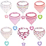Baby Bandana Drool Bibs for Girls - 8-Pack Baby Bibs with Teething Toys/Teethers Set -Super Absorbent Organic Cotton Bibs for Baby Girl