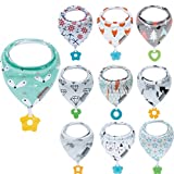 Baby Bandana Drool Bibs and Teething Toys Made with 100% Organic Cotton, Absorbent and Soft (10-Pack Unisex)