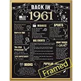 Back in 1961 Poster with Frame 60th Birthday Decoration for Men and Women 60 Years Party Supplies Home Decor for Him or Her (Back in 1961-Gold Frame)