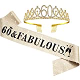 WILLBOND 60th Birthday Sash and Tiara Set 60th Birthday Party Decorations for Women Birthday Party Favors