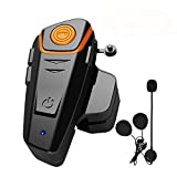 Motorcycle Bluetooth Headset, HuanGou BT-S2 Motorbike Helmet Intercom up to 3 Riders 1000M Helmet Communication System Supports Handsfree/Stereo Music/FM/GPS/ MP3 (Boom Microphone,Single)