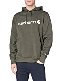 Carhartt Men's Force Delmont Signature Graphic Hooded Sweatshirt, Moss Heather, Large