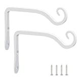 FEED GARDEN Decorative Iron Metal Wall Hook Hanging Plant Bracket for Hanging Bird Feeders, Wind Chimes, Flower Baskets, Lanterns, Yoga Mat, Indoor/Outdoor Use (6 Inch 2 Pack, White, with 4 Screws)