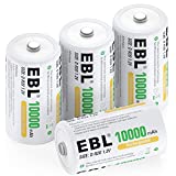 EBL D Cell Batteries 10,000mAh Ultra Pro Ni-MH Rechargeable D Batteries, 4-Pack