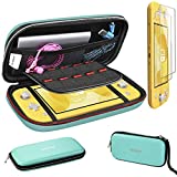 Carry Case for Nintendo Switch Lite with 2 Pack Screen Protector, iVoler Ultra Slim Portable Hard Shell Pouch Travel Bag for Switch Lite Console Accessories Holds 10 Game Cards,Turquoise