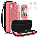 DLseego Carrying Case for Nintendo Switch lite, Newest Design Portable Travel Carrying Case 4 in 1 Accessories Kit with 1 Pcs Glitter case, 2 Pcs Screen Protectors and 4 PcsThumb Grips Caps -- Pink