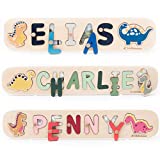 Baby Personalized Wood Name Puzzle With Custom Design - Toddler Name Puzzle For Girls & Boys - Montessori Toys Nursery Dcor - Name Sign 1st Birthday Gift for Baby (Blue, Boy Dino)