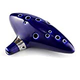 Legend of Zelda Ocarina of Time, 12 Hole Ocarina Alto C w/Song Book, Display Stand, Protective Bag, Cord, Blue