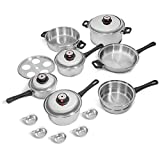 Maxam 9-Element Waterless Cookware Set, Durable Stainless Steel Construction with Heat and Cold Resistant Handles, 17-Pieces