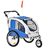 Aosom Dog Bike Trailer 2-in-1 Pet Stroller with Canopy and Storage Pockets, Blue