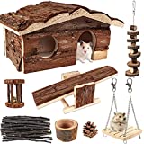 ZALALOVA Hamster Chew Toys with Wooden House, 17 Pack Natural Wooden Hideout, Food Bowl, Activity Toys for Hamster, Rats, Gerbils, Small Birds and Other Small Animals