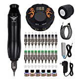 TATELF G12 Complete Rotary Tattoo Pen Machine Kit Power Supply Foot Pedal 20pcs Cartridge needles 6 Colors ink for Beginners Tattoo Artists(Black)