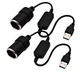 USB A Male to 12V Car Cigarette Lighter Socket Female Converter Cable 2-Pack