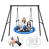 Fediman 440 lbs Swing Set with Stand, 40 Inch Saucer Swing with Frame, Disk Swing with Heavy-Duty Metal A-Frame / Ground Nails, Durable Waterproof Swing Frame for Outdoor Kids Adults